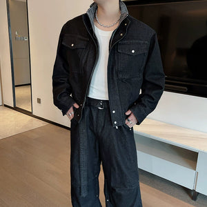 American Retro Washed Denim Jacket Machete Trousers Two-piece Suit