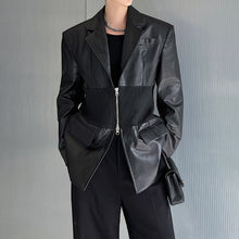 Load image into Gallery viewer, Deconstructed Pu Leather Patchwork Blazer

