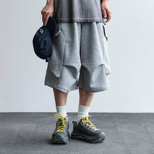 Middle Pleated Multi-pocket Cropped Sweatpants
