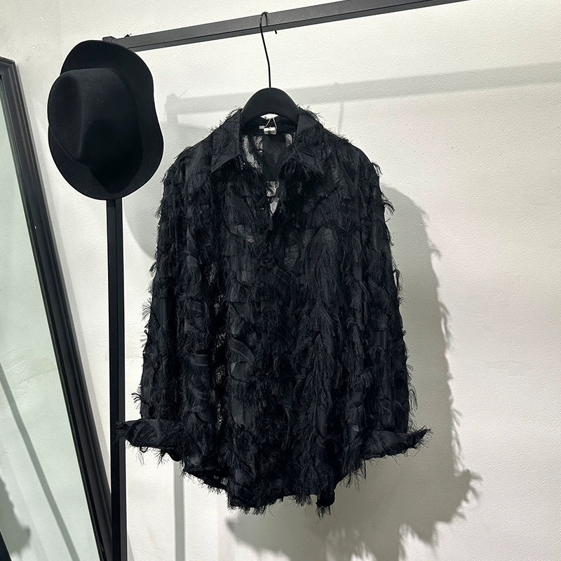 Cut-out Feather Tassels Loose Shirt