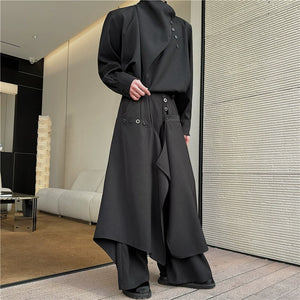 Asymmetric Long-sleeved Shirt and Wide-leg Pants Two-piece Set