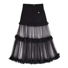 Load image into Gallery viewer, French Denim Patchwork Mesh Skirt

