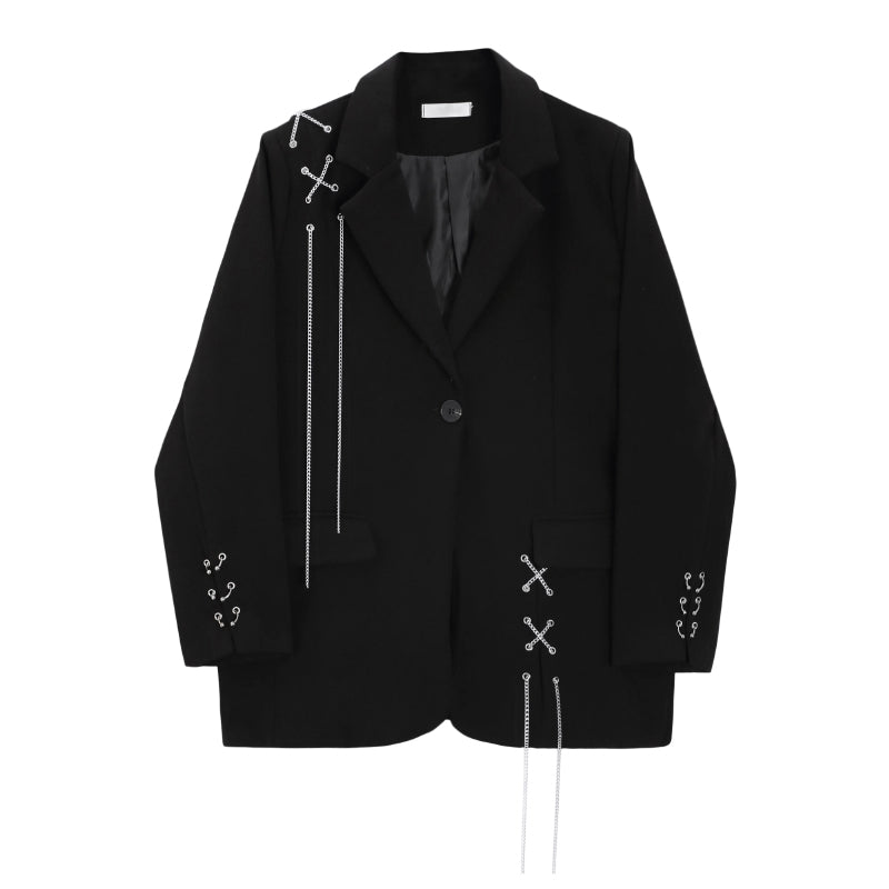 Black Loose Casual Chain Blazer