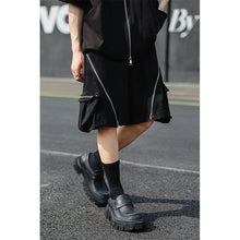 Load image into Gallery viewer, Dark Black Zip-up Multi-pocket Shorts
