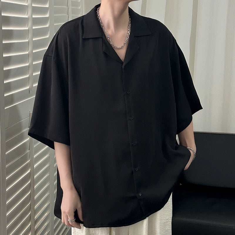Cuban Collar Ice Silk Loose Casual Shirt