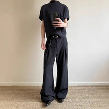 Load image into Gallery viewer, Linen Slanted Placket Double-pleat Straight Trousers
