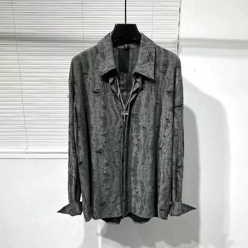 Ripped Loose Vintage Raw-edge Shirt