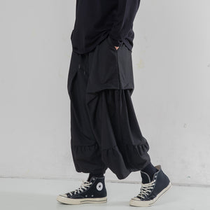 Functional Nine-point Pleated Wide-leg Pants