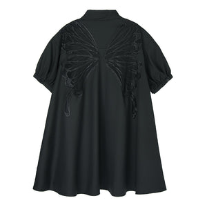 Loose Backless Embroidered Butterfly Shirt Dress