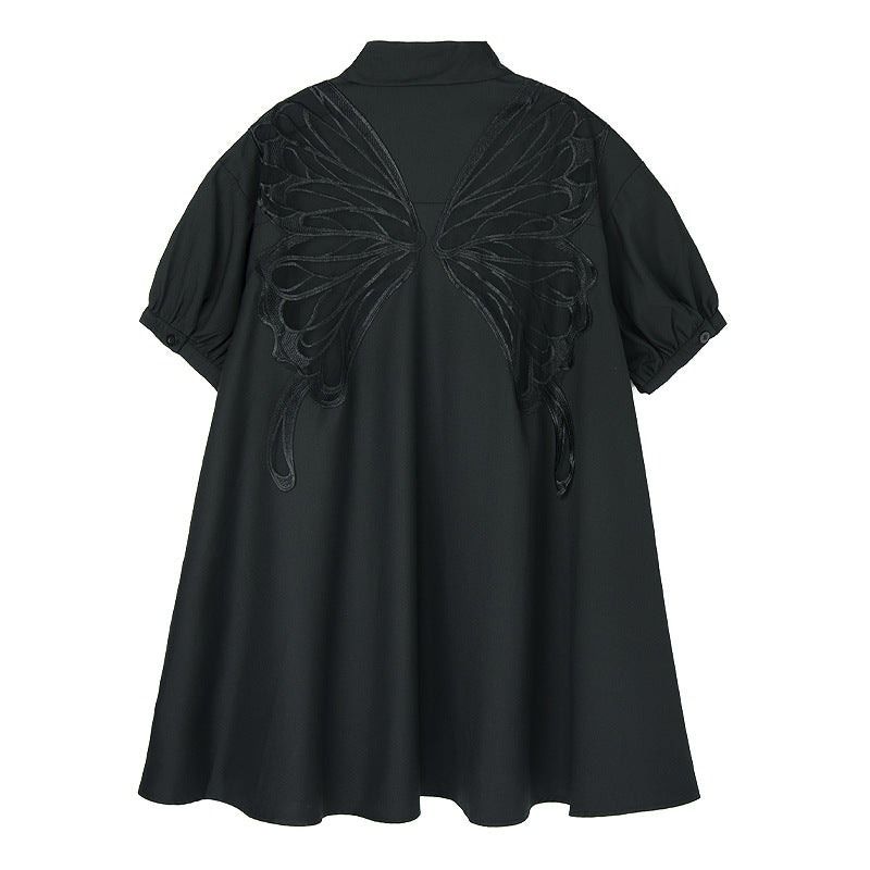 Loose Backless Embroidered Butterfly Shirt Dress