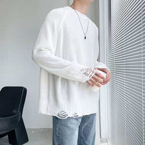 Hollow Knit Solid Color Ripped Top