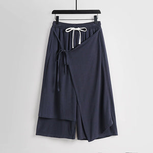 Linen Vintage Tie Wide Leg Straight Pants