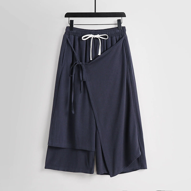 Linen Vintage Tie Wide Leg Straight Pants