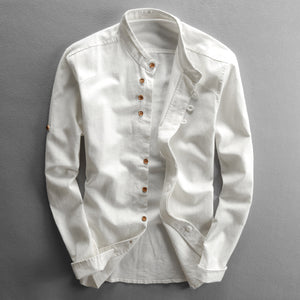 Solid Color Stand Collar Slim Shirt