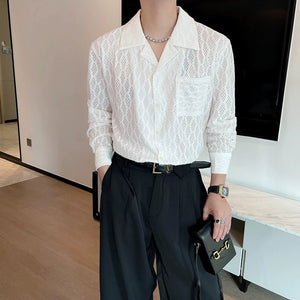 Retro Hollow Suit Collar Casual Shirt
