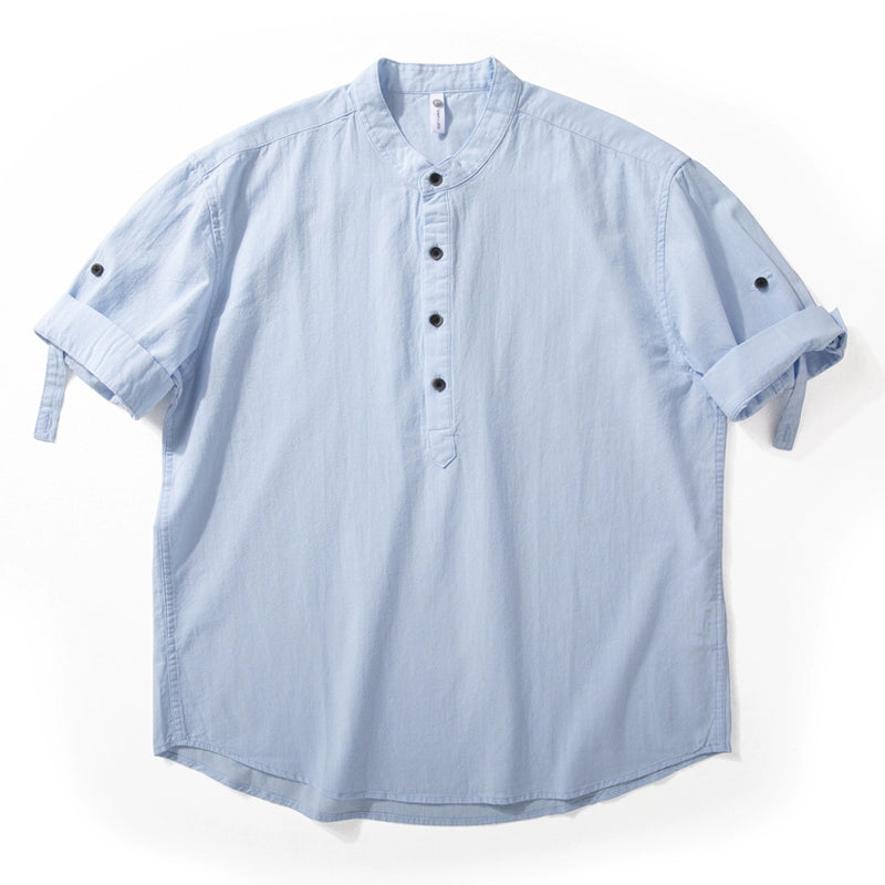 Stand Collar Casual Short Sleeve Shirt