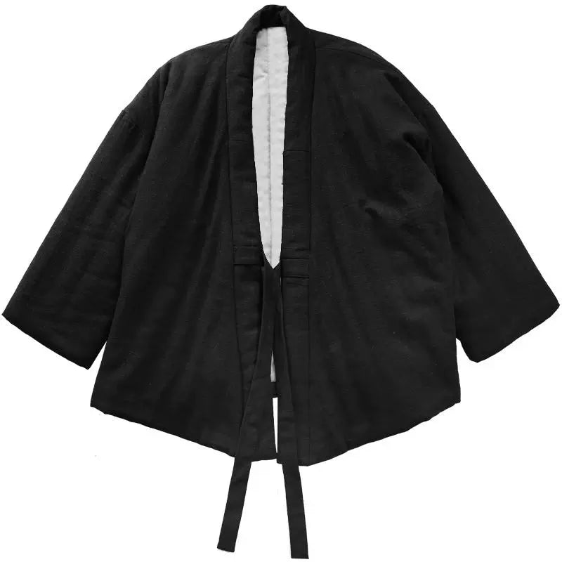 Zen-inspired Diagonal-front Tie Cotton Coat