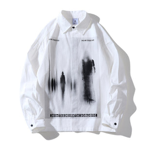 Black Shadow Print Loose Lapel Shirt