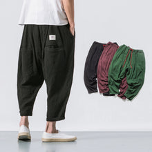 Load image into Gallery viewer, Japanese Casual Cotton and Linen Cropped Harem Pants
