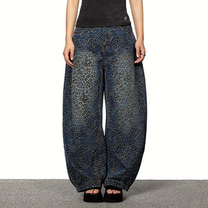 American Leopard Print Wide-leg Denim Scimitar Pants