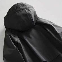 Load image into Gallery viewer, Black Retro Mid-length Hooded Casual Windbreaker Jacket
