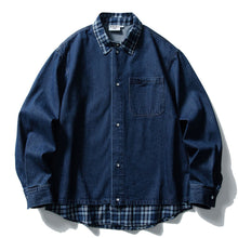 Load image into Gallery viewer, Fake Two-piece Plaid Patchwork Shirt
