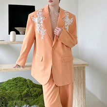 Load image into Gallery viewer, 3D Lace Floral Embroidery Suit Jacket and Loose Casual Pants Two-piece Set
