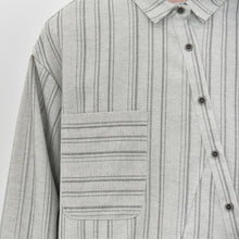 Load image into Gallery viewer, Women’s Striped Slanted Placket Irregular Hem Shirt
