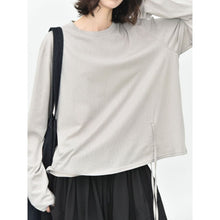 Load image into Gallery viewer, Women's Side Drawstring Hanging Tie Adjustable Loose Long Sleeve T-Shirt
