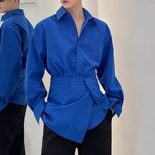 Load image into Gallery viewer, Two-piece Waist-revealing Blue Shirt
