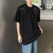 Load image into Gallery viewer, Shoulder Padded Fringed Half-sleeve Shirt
