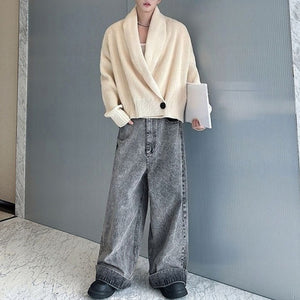 Lapel Button-down Knitted Sweater Coat