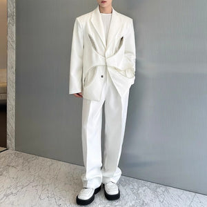 Pearl-embellished Hollow Suit Jacket Straight-leg Trousers Two-piece Suit