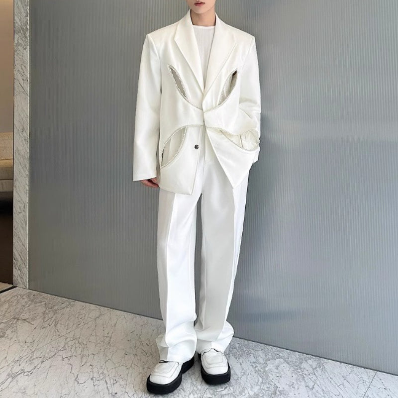 Pearl-embellished Hollow Suit Jacket Straight-leg Trousers Two-piece Suit
