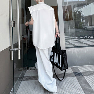 Stand Collar Sleeveless Shirt Casual Trousers Two-piece Suit