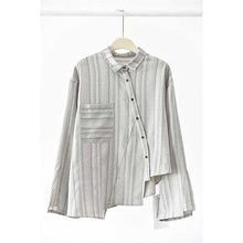 Load image into Gallery viewer, Women’s Striped Slanted Placket Irregular Hem Shirt
