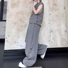 Load image into Gallery viewer, Solid Color Collar Contrasting Vest Casual Wide-leg Trousers Two-piece Suit
