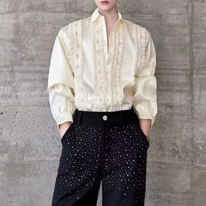 French Pearl Wood Ruffle Drape Shirt