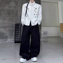 Load image into Gallery viewer, Stand-up Collar Metal-trimmed Knit Cardigan
