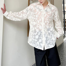Load image into Gallery viewer, Patterned Sheer Off Shoulder Long Sleeve Shirt

