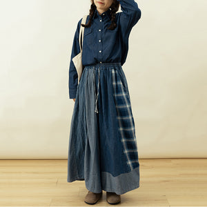Patchwork Drawstring Baggy Jeans