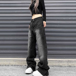 American Washed Distressed Wide-leg Jeans
