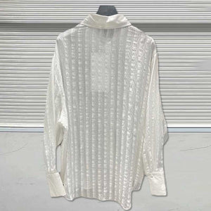 Striped Textured Loose Long-sleeved Shirt