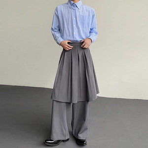 Layered Casual Wide-leg Pleated Skirt Pants