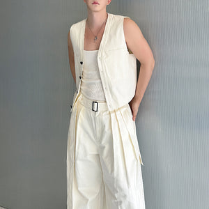Casual Short Cardigan Vest Wide Leg Trousers Workwear Two-piece Set