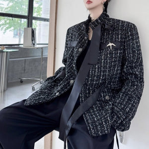 Vintage Tweed Ribbon Stand Collar Jacket