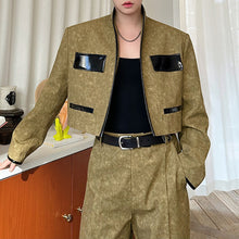 Load image into Gallery viewer, Contrast Color Patchwork Leather Short Suit Jacket Casual Wide Leg Pants Two-piece Suit
