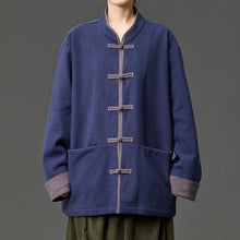 Load image into Gallery viewer, Fleece Lined Contrast Collar Frog Button Hanfu Cardigan
