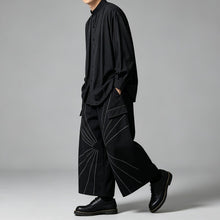 Load image into Gallery viewer, Japanese Draped Loose Long Sleeve Shirt Contrast Line High-waist Loose Wide-leg Pants Two-piece Set
