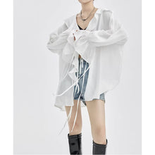 Load image into Gallery viewer, Large Ruffled V-neck And Tie-up Loose Shirt

